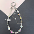 Classy mobile phone chain beaded crystal saturn sparkling new chinoiserie bag camera hanging chain short mobile phone case lanyard
