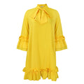 European and american plus size women's clothing  spring new arrivals: solid color, elegant, ruched sleeve, tie-waist, ruffle hem dress - export quality
