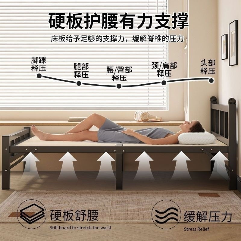 Steel and wood foldable bed single bedfor homeadult lunch break simple bed double bed 1.2m dormitory rental iron bed