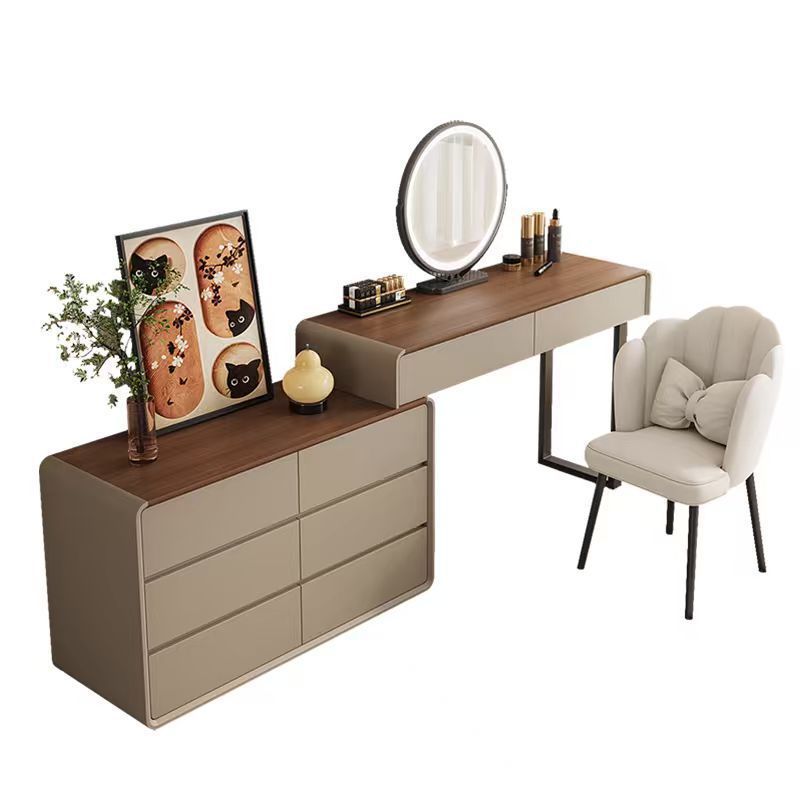 Vanity table bedroom casual walnut color chest of drawers vanity table all-in-one small makeup table retractable makeup table