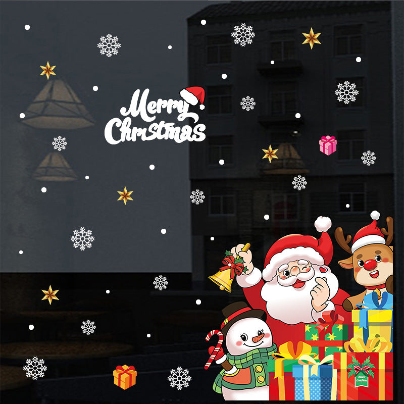 Christmas gift box decoration glass door sticker shop window scene arrangement Santa snowman glue-free static sticker