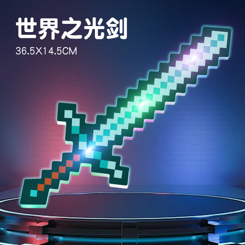 My minecraft diamond sword and pickaxe toy weapon, minecraft game mini world mosaic glowing sword, crystal sword