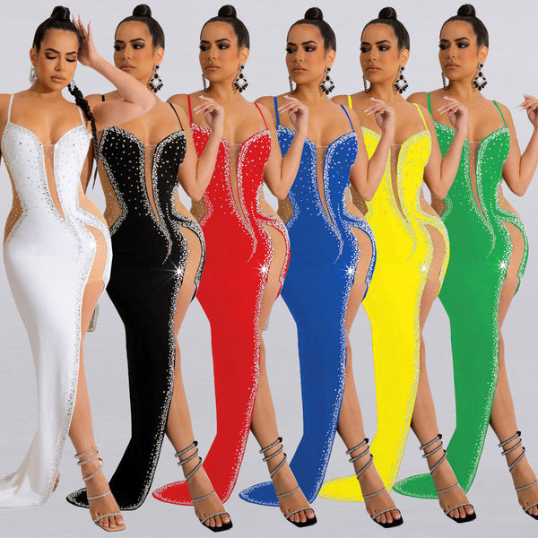 ZQK2567 European and American sexy perspective hot diamond, suspender dress skirt