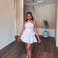 European and american cross-border women's fashion:  winter new arrival - solid color sleeveless tie-waist ruched patchwork mini dress
