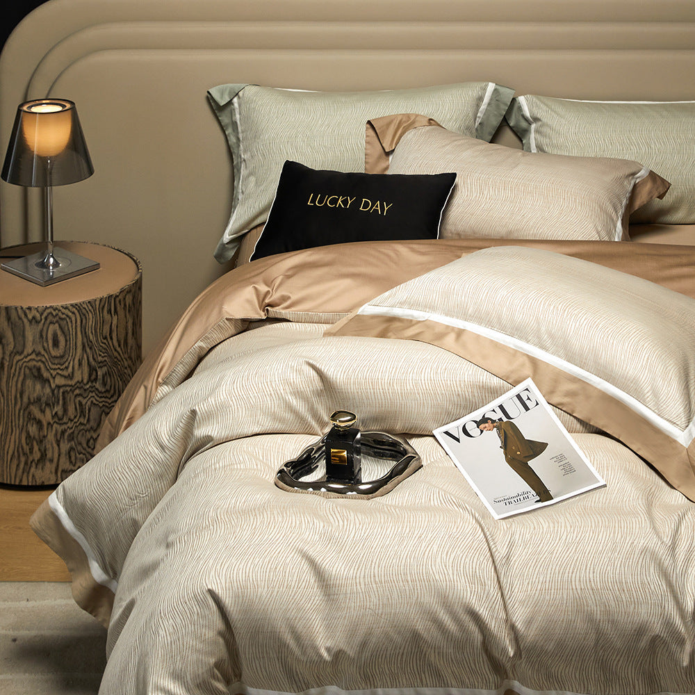 Italian luxury 120 long-staple cotton four-piece set of color-woven jacquard moisture-absorbing soft gift box packaging housewarming gift