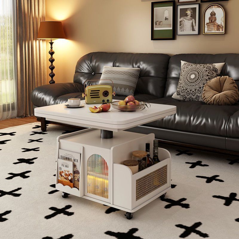 Solid wood modern adjustable height coffee table mobile cart folding dining table dual-purpose tea table multifunctional living room sofa side table