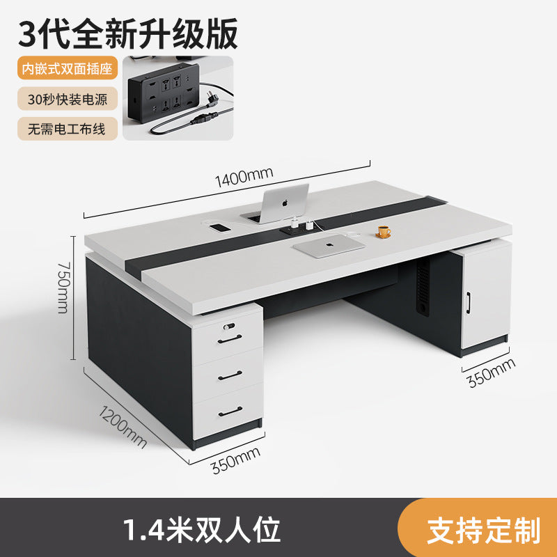Modern executive desk set for two: manager's office, facing each other, includes desk and chairs, ideal for finance or computer work