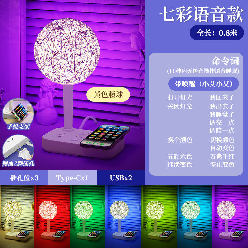 Led smart voice control desk lamp with socket, night light, bedside lamp for bedroom, rental house, sound control light