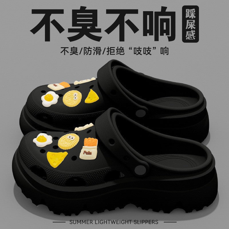 Pregnant women's high heels non-slip soft bottom crocs women's 2025new arrivaloutwearsummerpvcthick sole toe cap slippers