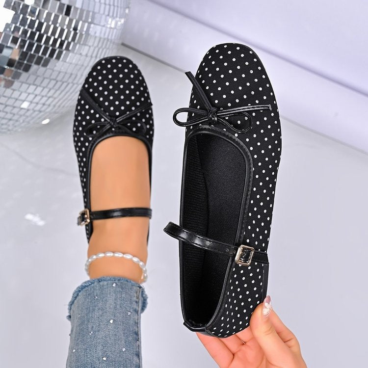 Plus size square heel slip-on flats for women -  summer new french style bow mary janes