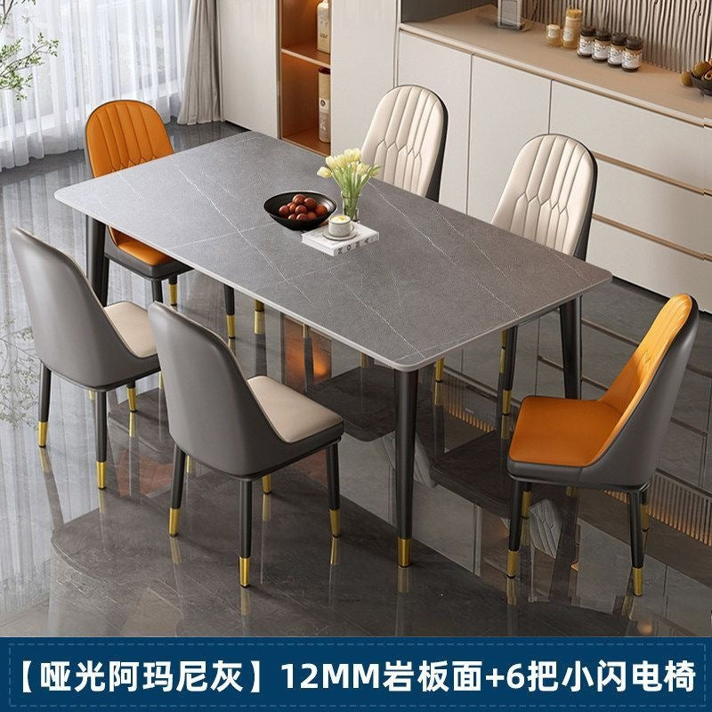 Rock slab dining table and chair combination rectangular for home small apartment medieval style modern casual rental house dining table