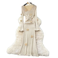 Atmosphere elegantstereo flower v necklong sleevesdress women's silmslimming look inner wear sweater skirtfall and winternew arrival
