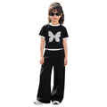 Girls'  short-sleeve lightweight outfit set: wide-leg pants, thin summer style, new butterfly two-piece set for girls