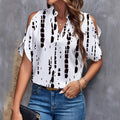 Amazon fashion cross-border women's clothing 2024 summer new print v-neck elegant fashion off-shoulder sleeve women's top