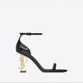European and american solid color ankle strap heeled sandals women's square toe buckle party letter heel high heels
