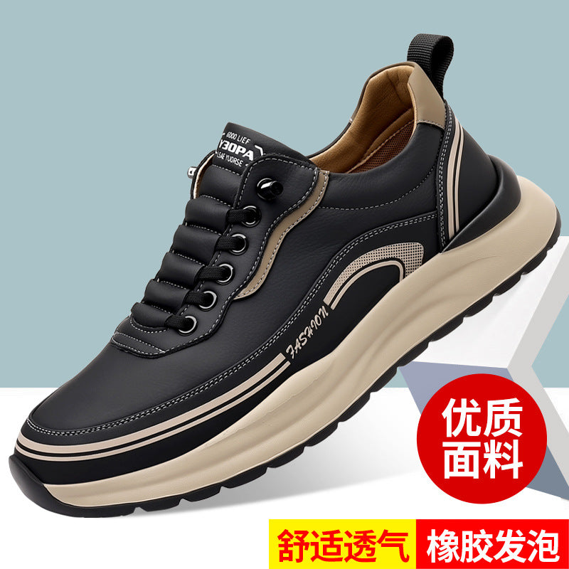 Men's spring new slip-on chunky sole outdoor leather shoes - versatile, lightweight, shock-absorbing, soft sole athletic casual shoes
