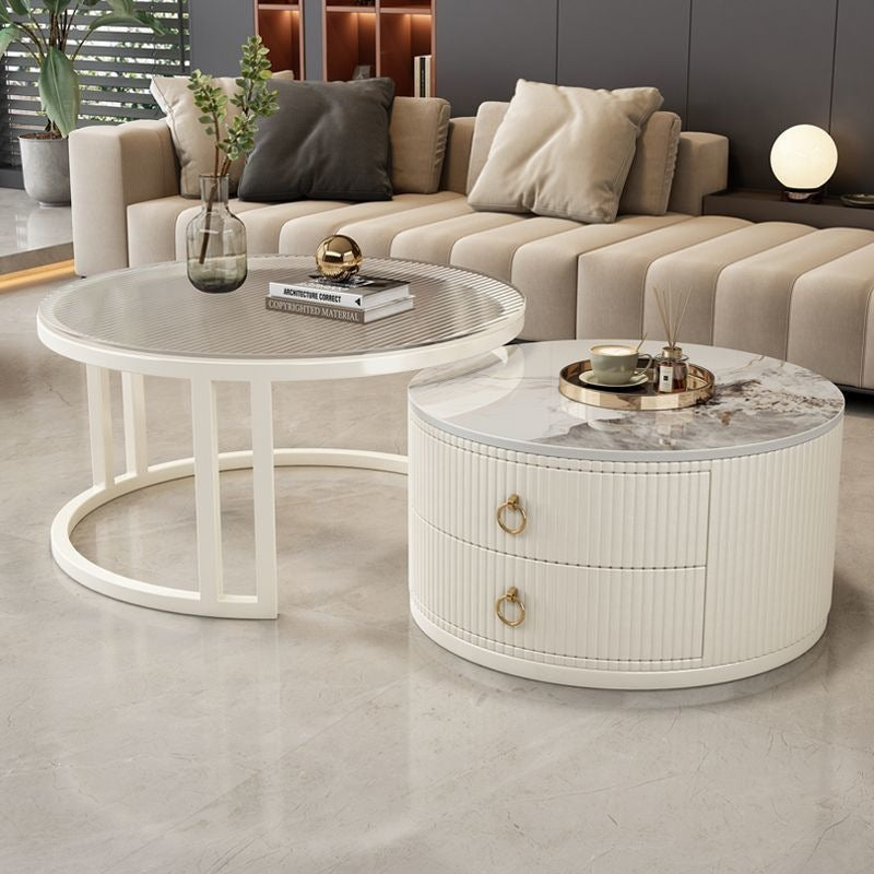 Rock slab coffee table living room for homecasual modern small apartment new arrivalaccessible luxury double-layer telescopic round side table tea table