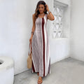 Hot-selling european and american independent store: premium, high-quality, long-sleeved, summer vacation-style white striped dress for women