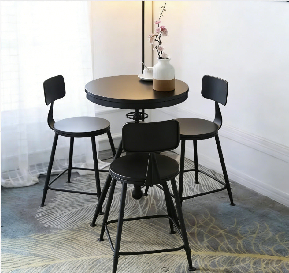 Wrought iron bar chair milk tea shop table and chair combination cafe high chair bar stool bar chair solid wood small round table square