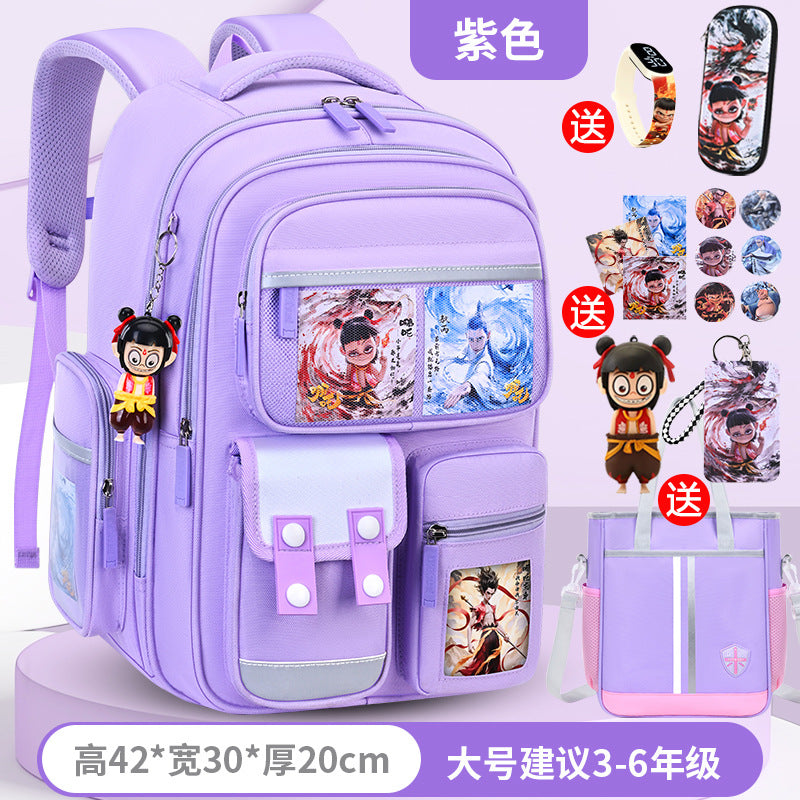 New nezha backpack for elementary school students, grades 1-6, lightweight, spine-protecting, load-reducing, large capacity for boys and girls