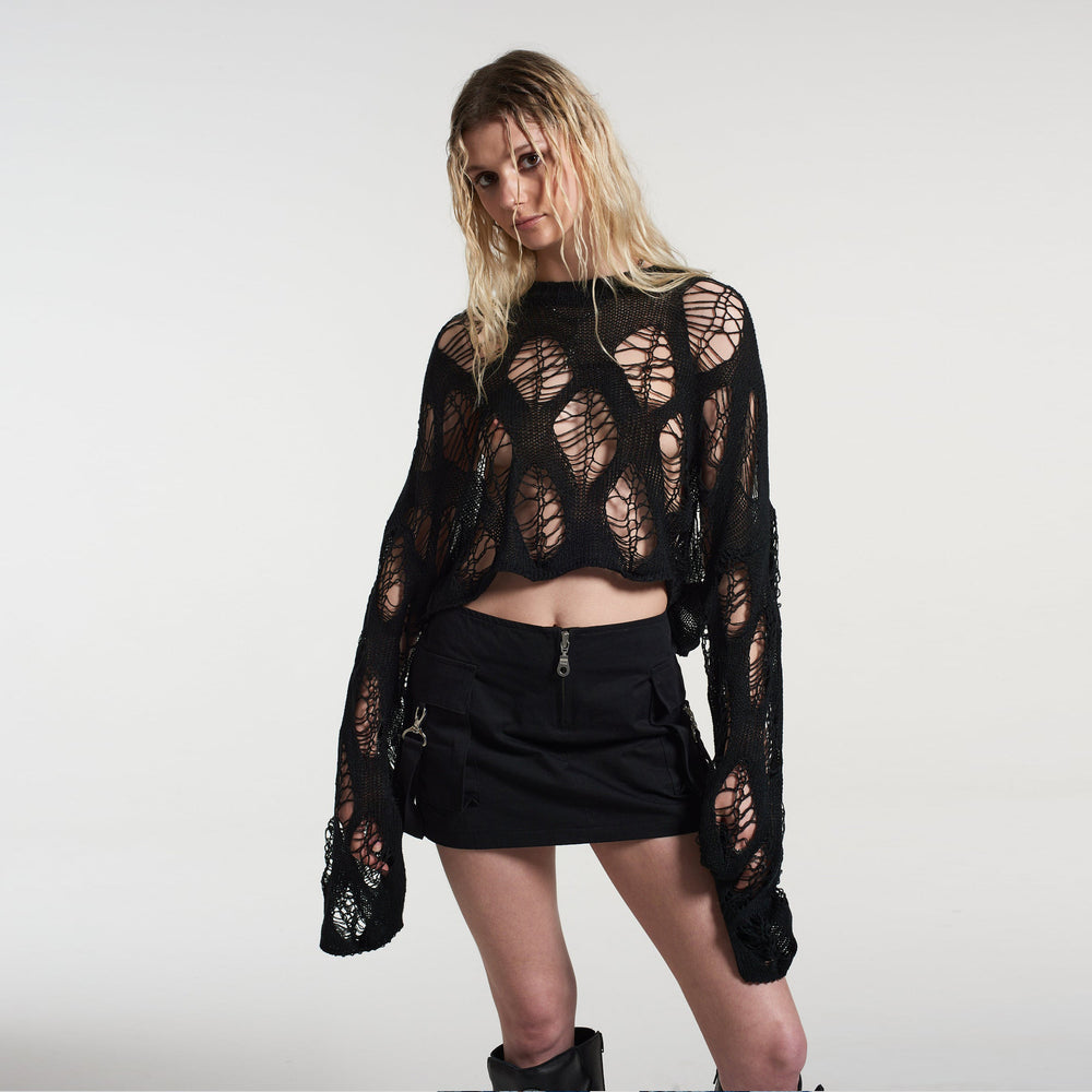 spring/summer new arrivals: european and american style women's fashion - sexy cutout top, trendy cropped knit sweater