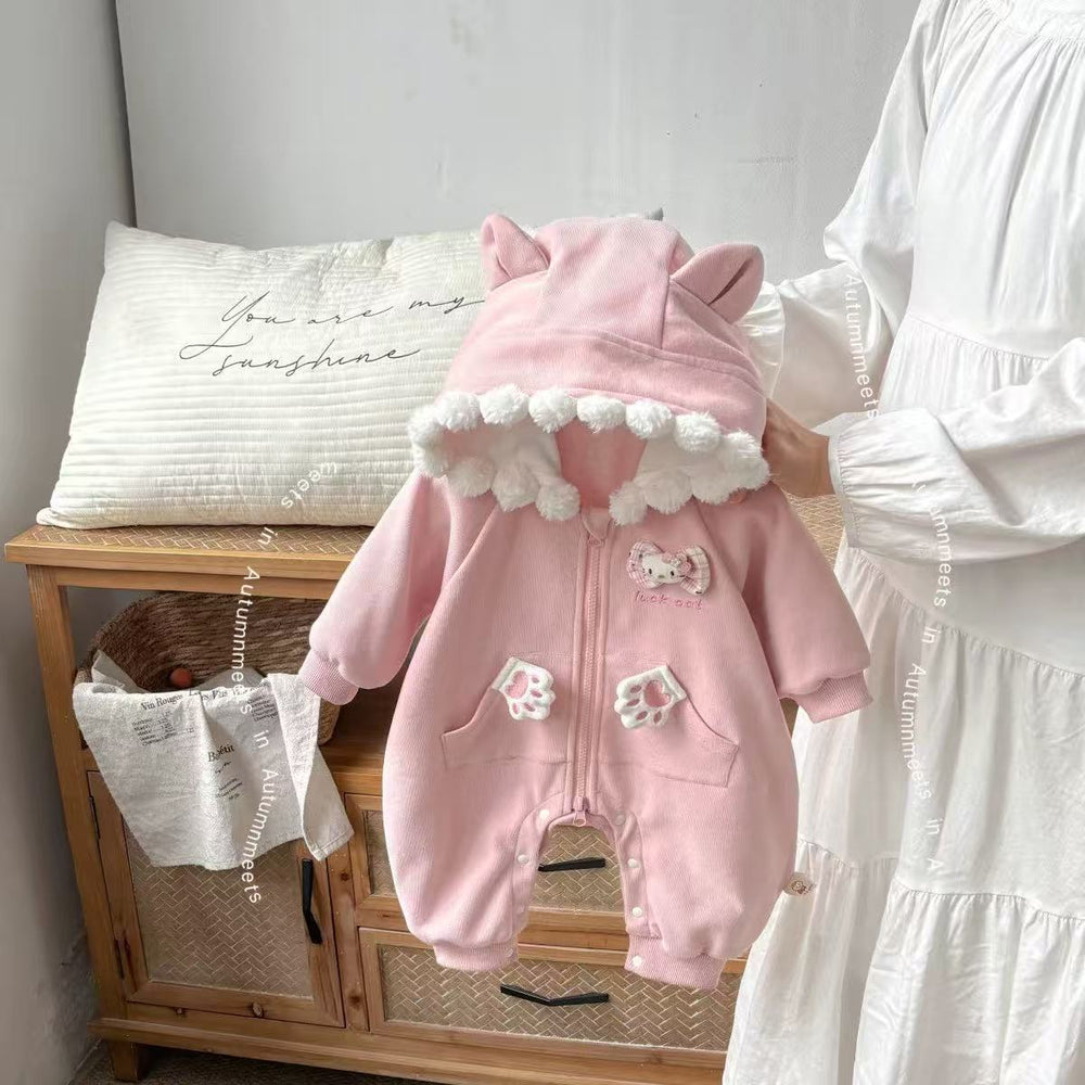 Spring & fallnew arrival baby k-style khaki spring & fall baby infant cute outing cat clothes one-piece romper