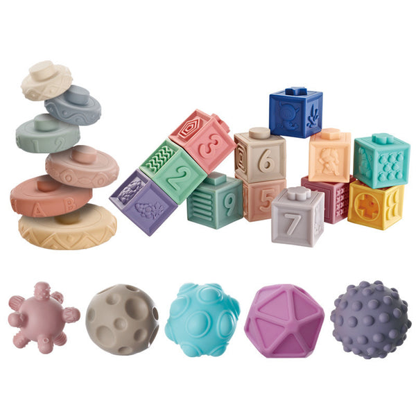 Cross-border  neonatal soft rubber spree digital cognitive soft rubber building block puzzle stacking tower synesthesia ball