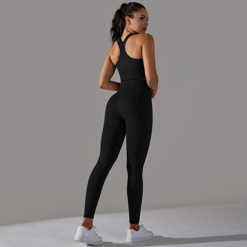new arrival seamless jacquard knitting yoga wear breathable tight sports suit high waist hip lifting running fitness wear