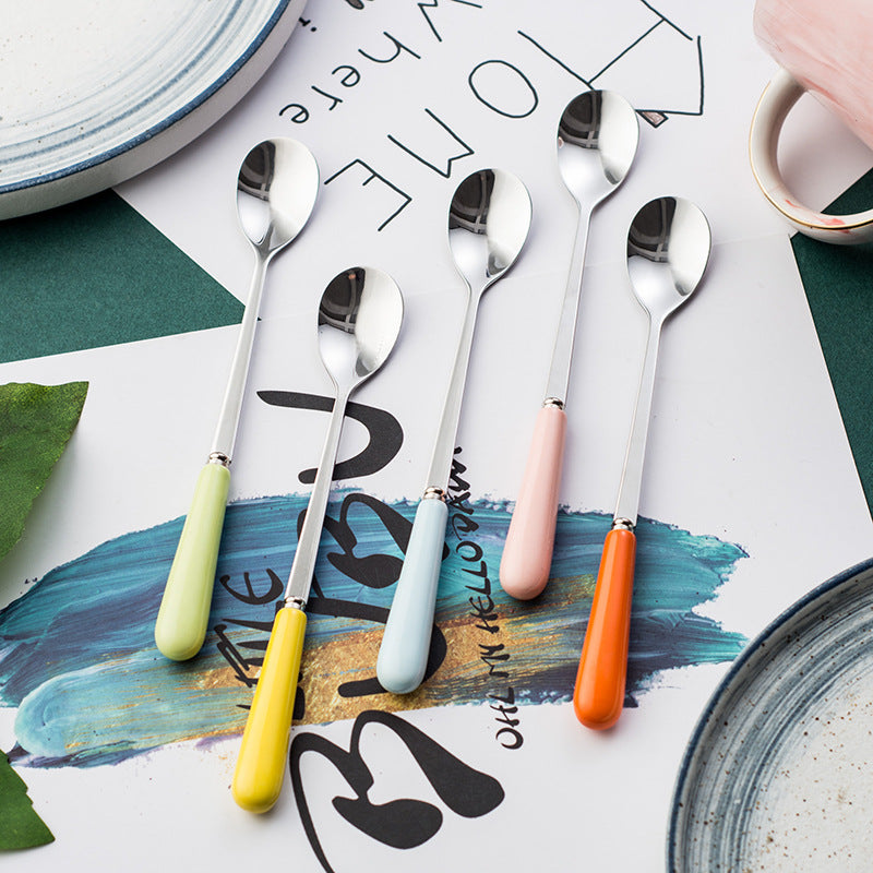 stainless steel tableware spoon, stirring spoon, long-handled soup spoon, household children's spoon, western food dessert coffee spoon wholesale