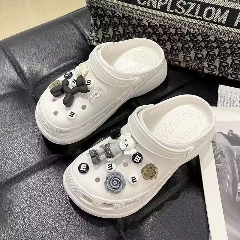 Crocs women's ins trendy summer thick sole high heels nurse baotou half drag cute outwear stepping on shit feeling beach sandals