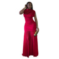European and american style cross-border chic slim-fit women's solid color patchwork bodycon sleeveless high neck pleated workwear maxi dress