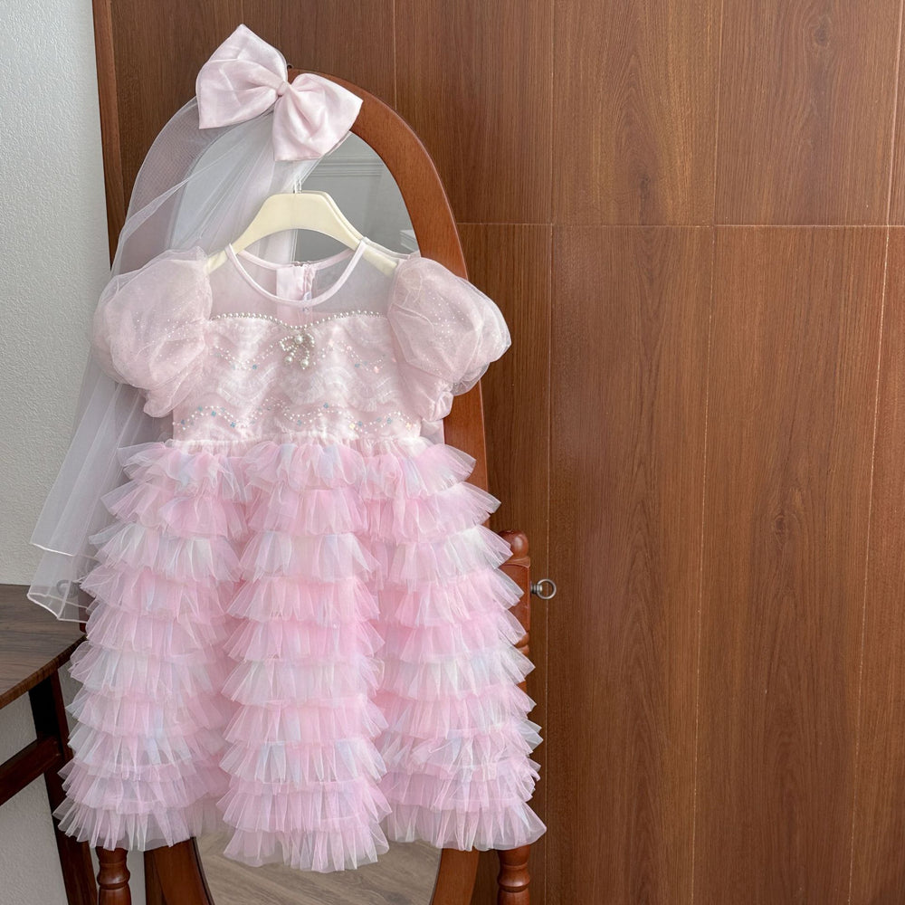 Girls' princess dress - new summer  collection: stylish pearl cake dress for baby girls, perfect birthday gown, toddler dress