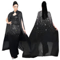 C7292 cross-border   fashion women's sexy rhinestone bodycon sheer cape dress