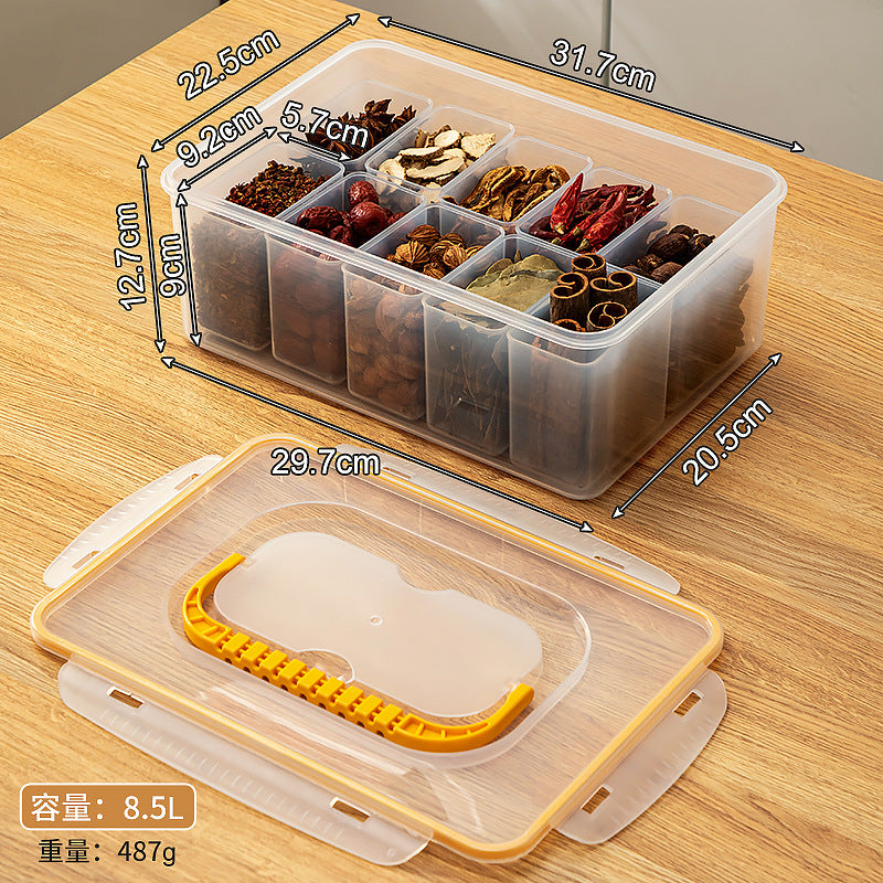 Kitchen seasoning multi-grid storage box, star anise cinnamon dried pepper seasoning box, cabinet storage moisture-proof sealed box