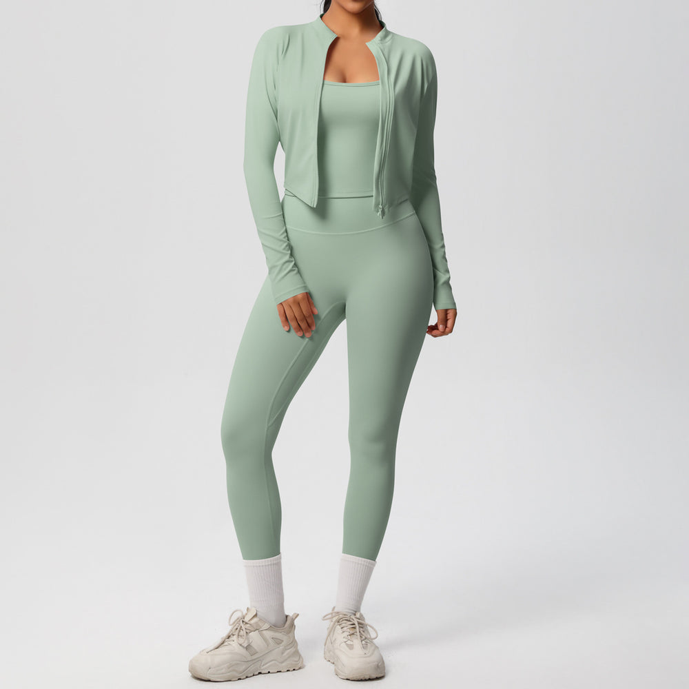 fashionpure color brushed nude breathable sling yoga suit running fitness sportswear three-piece set for women