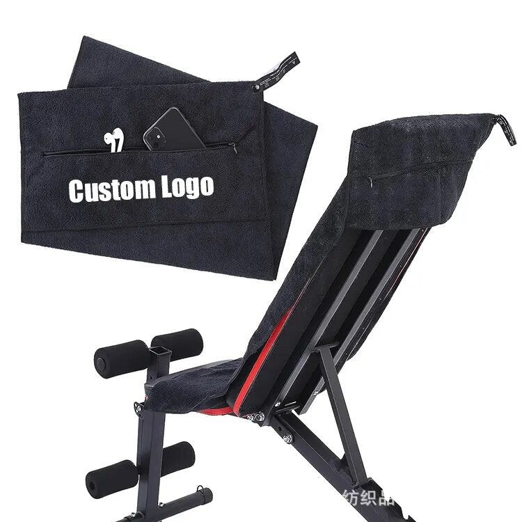 Factory direct sales sports gym towel with hood, invisible zipper and cloth pocket