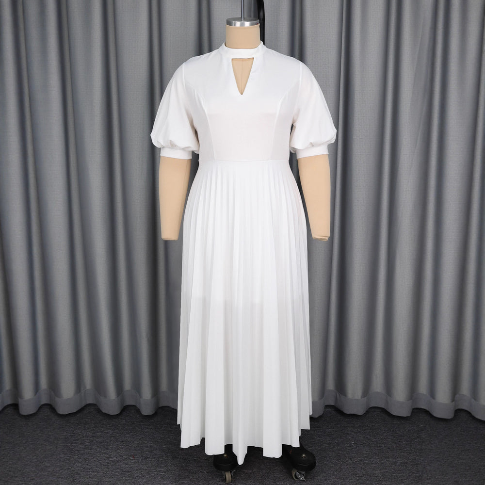 Plus size semi-high neck cutout elegant dress - high waist chic party evening pleated skirt