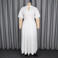 Plus size semi-high neck cutout elegant dress - high waist chic party evening pleated skirt