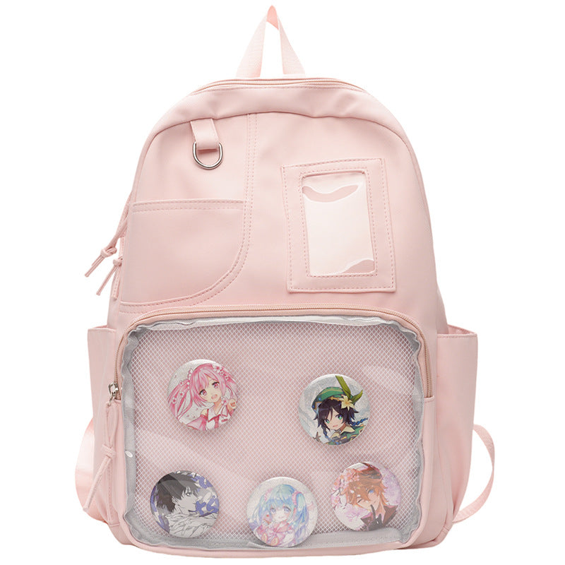 New Japanese ins college style backpack, junior high school student schoolbag, high value transparent cartoon cute backpack