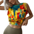 European and american style  new short fashion printed sleeveless cropped knit tank top for women