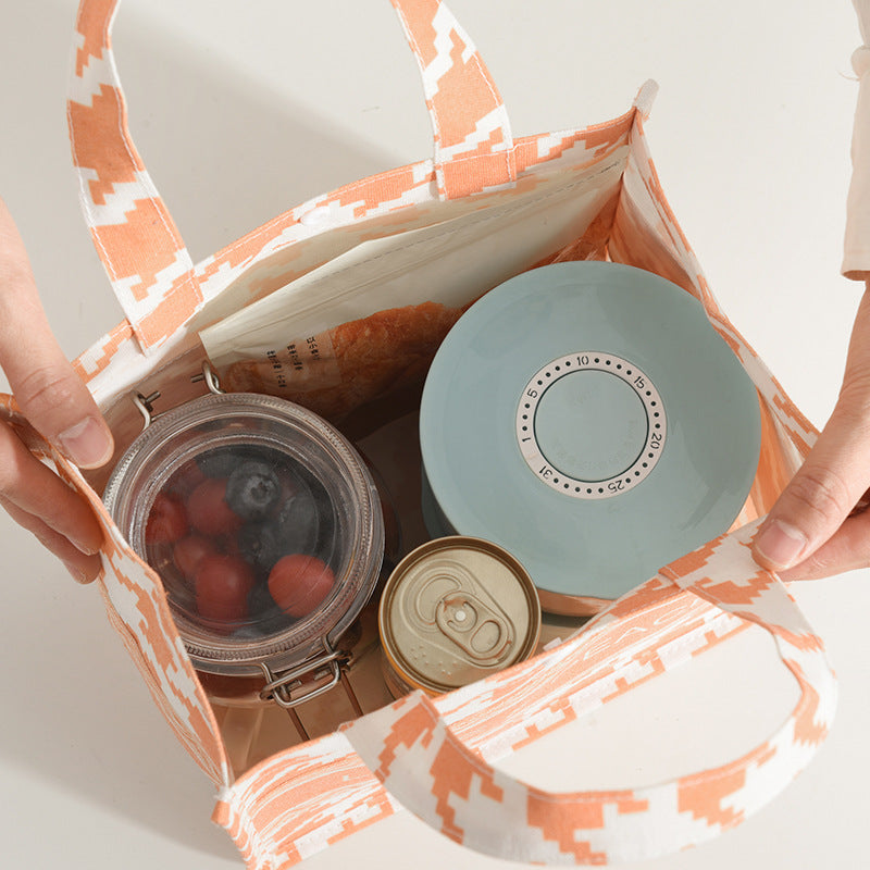 Customized portable handheld bag, portable with rice, lunch bucket, large-capacity lunch box bag, color, cotton and linen zipper, lightweight