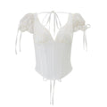 European and american style women's summer  new arrival: v-neck push-up bandeau tie-up bubble sleeve asymmetrical slim-fit t-shirt top