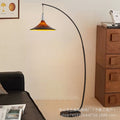 Black curved fishing floor lamp caramel gradient tapered handmade glass sofa wabi-sabi cream style living room study