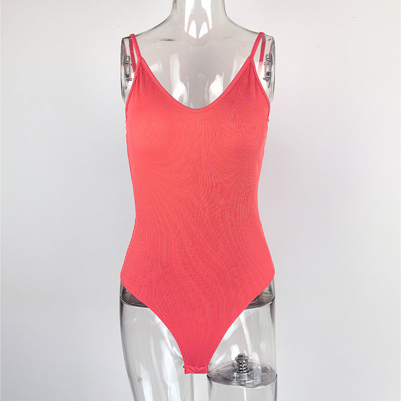 Source factory 2025 summer new bottoming shirt temu  solid color sexy tight V-neck suspender onesie