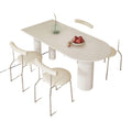Creamy white rock slab dining table and chair set - modern minimalist semi-circular dining table for small spaces