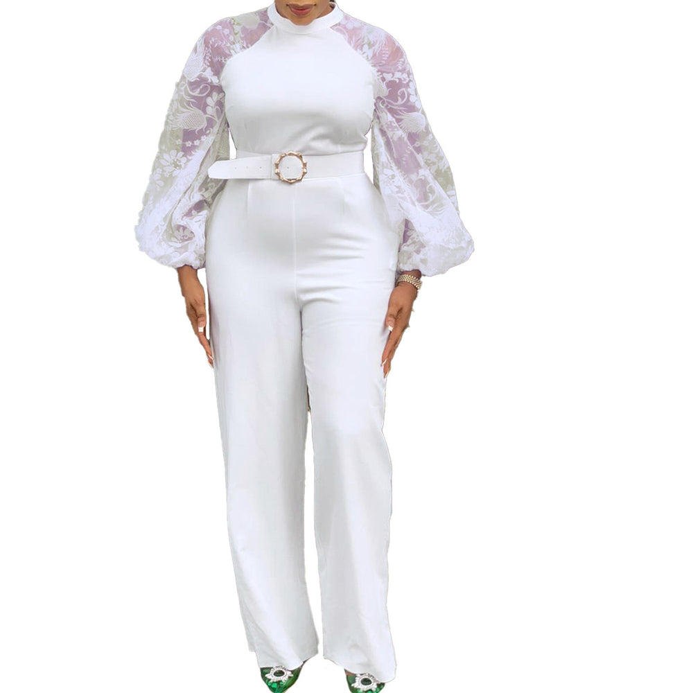 C8505 independent station foreign trade women's clothing  autumn new style long-sleeved silmelegantcasualstraight-legfashion jumpsuit