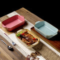 Creative kiln-turned double-ear ceramic baking dish baking tool cheese rice pizza plate pasta plate barbecue rectangular plate