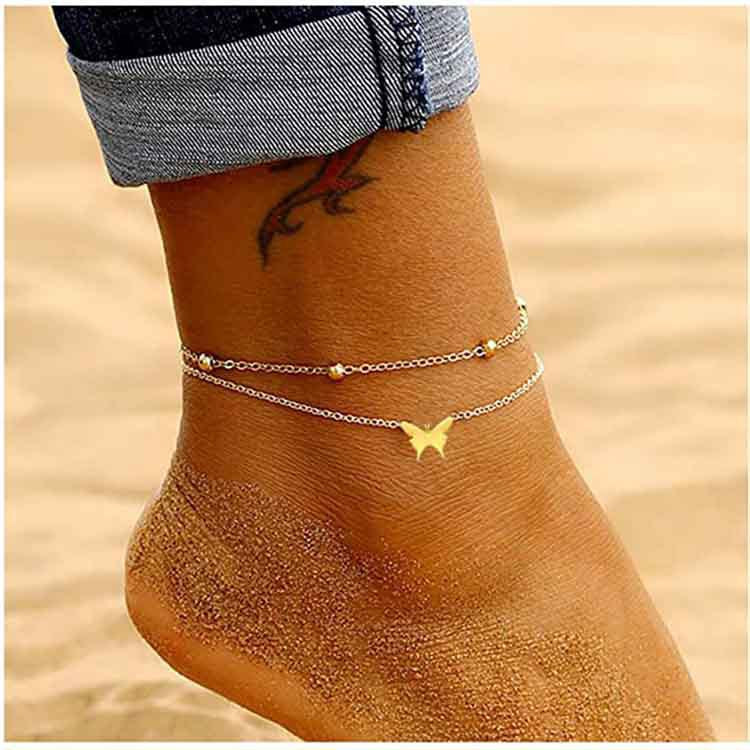 fashion butterfly anklet summer beach geometric anklet double-layer butterfly rice bead anklet direct sales