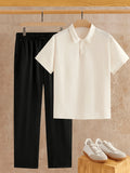 Men's summer linen-feel suit set: short-sleeve polo shirt + casual pants, versatile business two-piece outfit