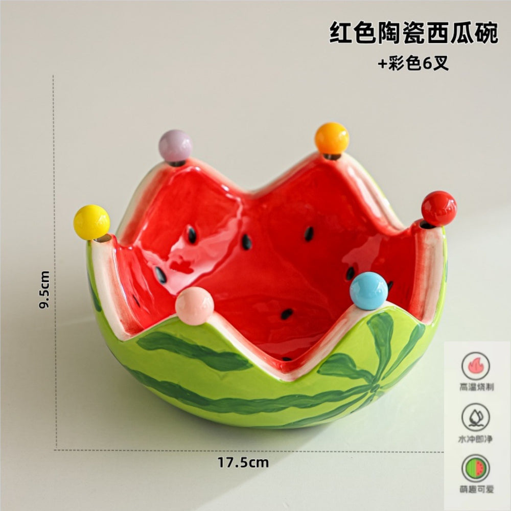 Creative ceramic orange fruit plate salad bowl for home living room stainless steel fork ins good-looking storage bowl